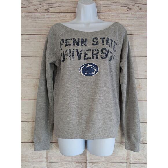 Soffe Tops - Penn State Womens Medium Long Sleeve Wide Neck Sweatshirt Heather Gray Logo